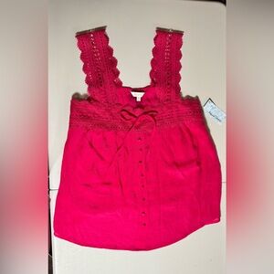 Island Shores Coral Lace Trim Textured Blouse Top NWT
M